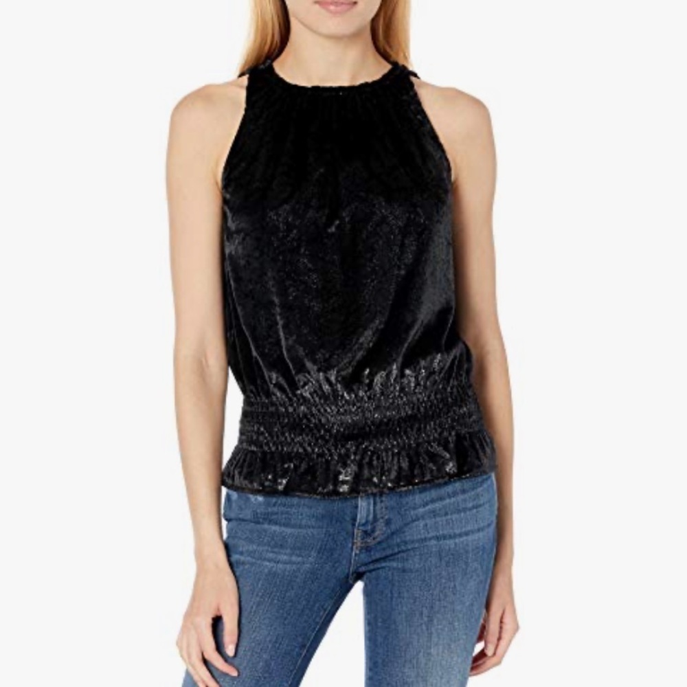 Ramy Brook Lonny Sleeveless Black Velvet Blouse Sz Large Evening Party Holidays